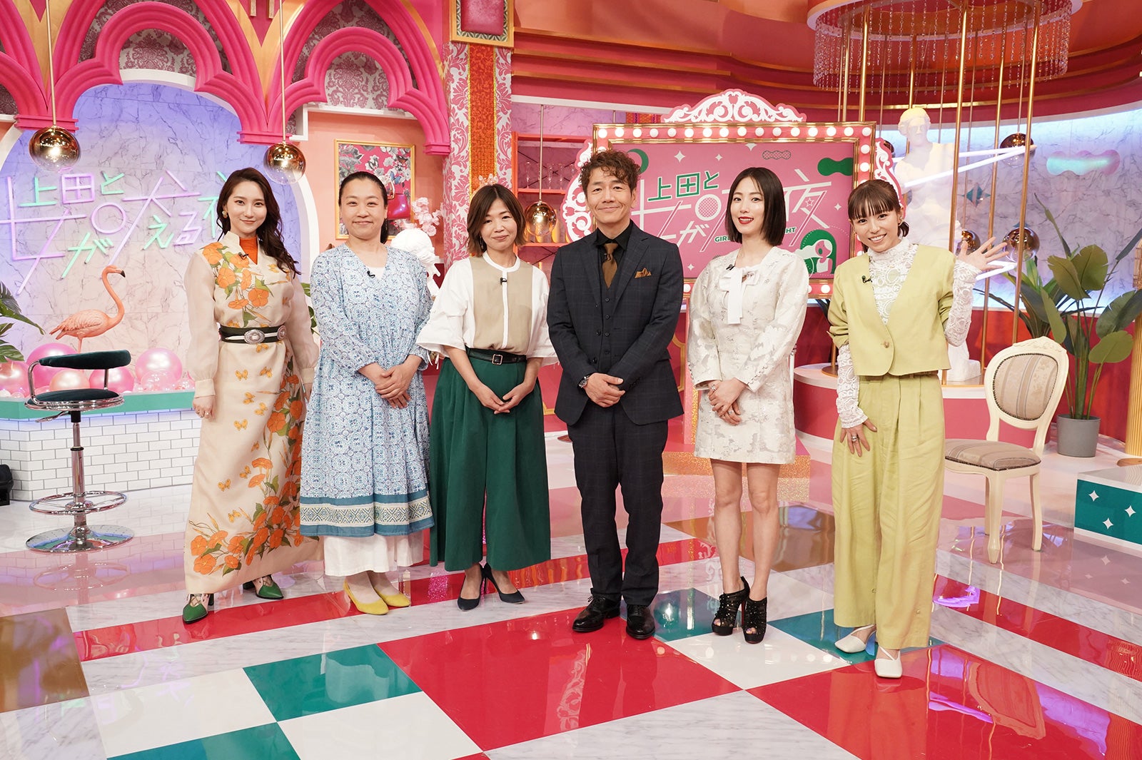 （左から）ファーストサマーウイカ、いとうあさこ、大久保佳代子、上田晋也、ＭＥＧＵＭＩ、若槻千夏（C）日本テレビ
