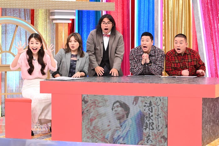 日比麻音子アナ、野呂佳代、中岡創一、長田庄平、松尾駿(C)TBS