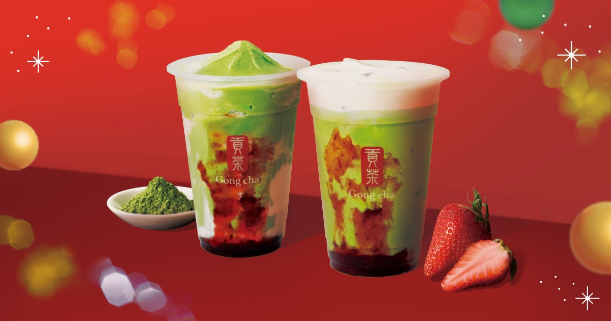 ゴンチャ新作「メリーストロベリー抹茶 ミルクティー／フローズンティー」心躍るクリスマスカラーのデザートティー