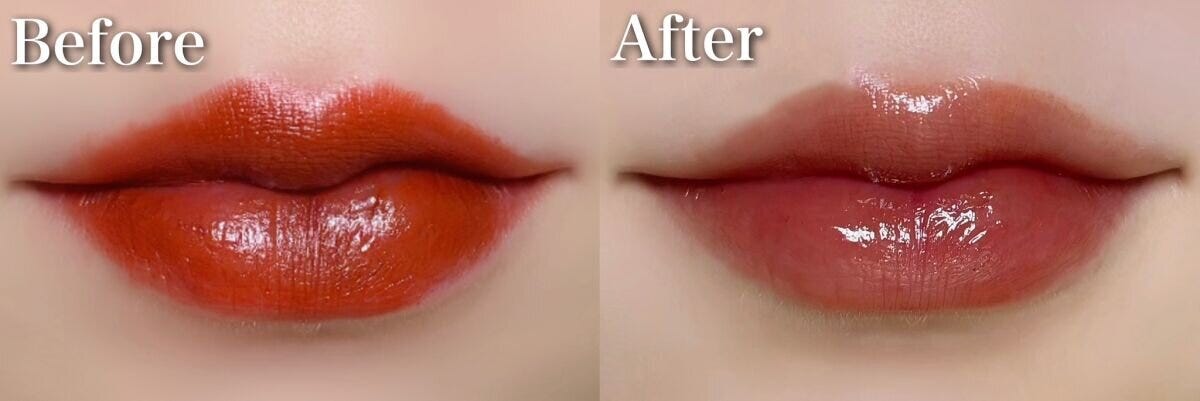 リップメイクのBeforeとAfterを比較した女性の唇