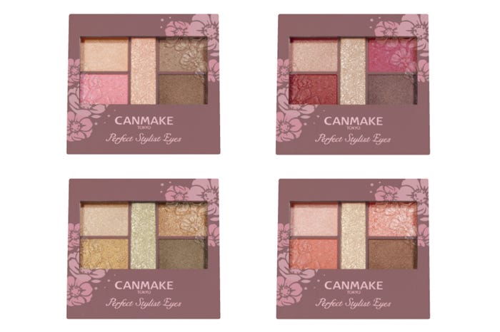 (上段左から)「パーフェクトスタイリストアイズ」既存色「10 スウィートフラミンゴ」既存色「14 アンティークルビー」(下段左から)既存色「16 ダブルサンシャイン」新色「22 アプリコットピーチ」(画像提供:株式会社井田ラボラトリーズ)