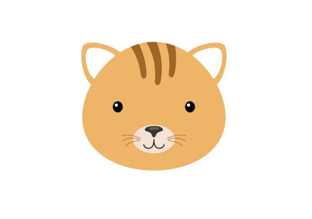 額に縞模様のある茶トラ猫の顔のイラスト 額に縞模様のある茶トラ猫の顔のイラスト