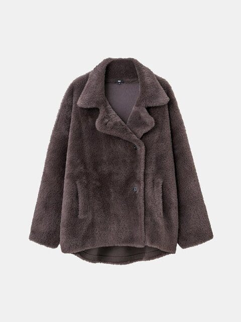 PLSTのフェザーヤーンニットコート