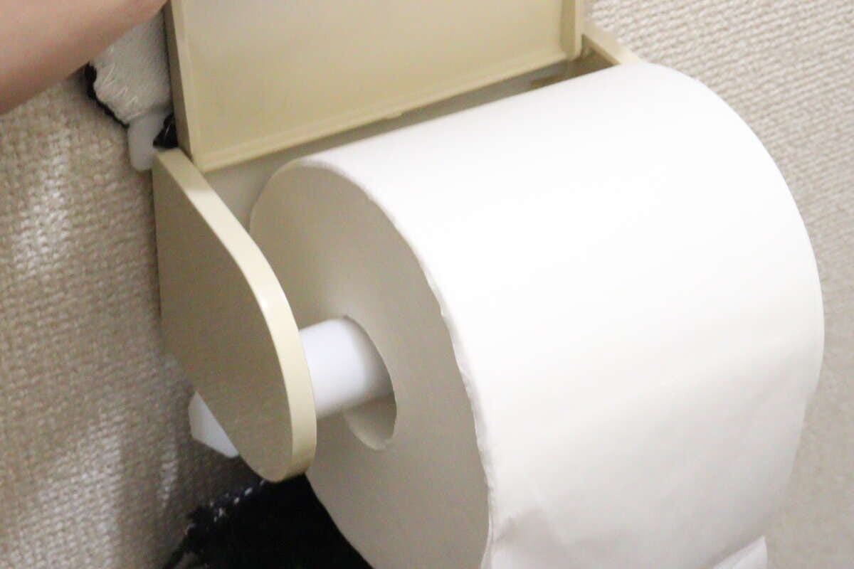 新しい替え芯ホルダーにトイレットペーパーがセットされた状態 新しい替え芯ホルダーにトイレットペーパーがセットされた状態