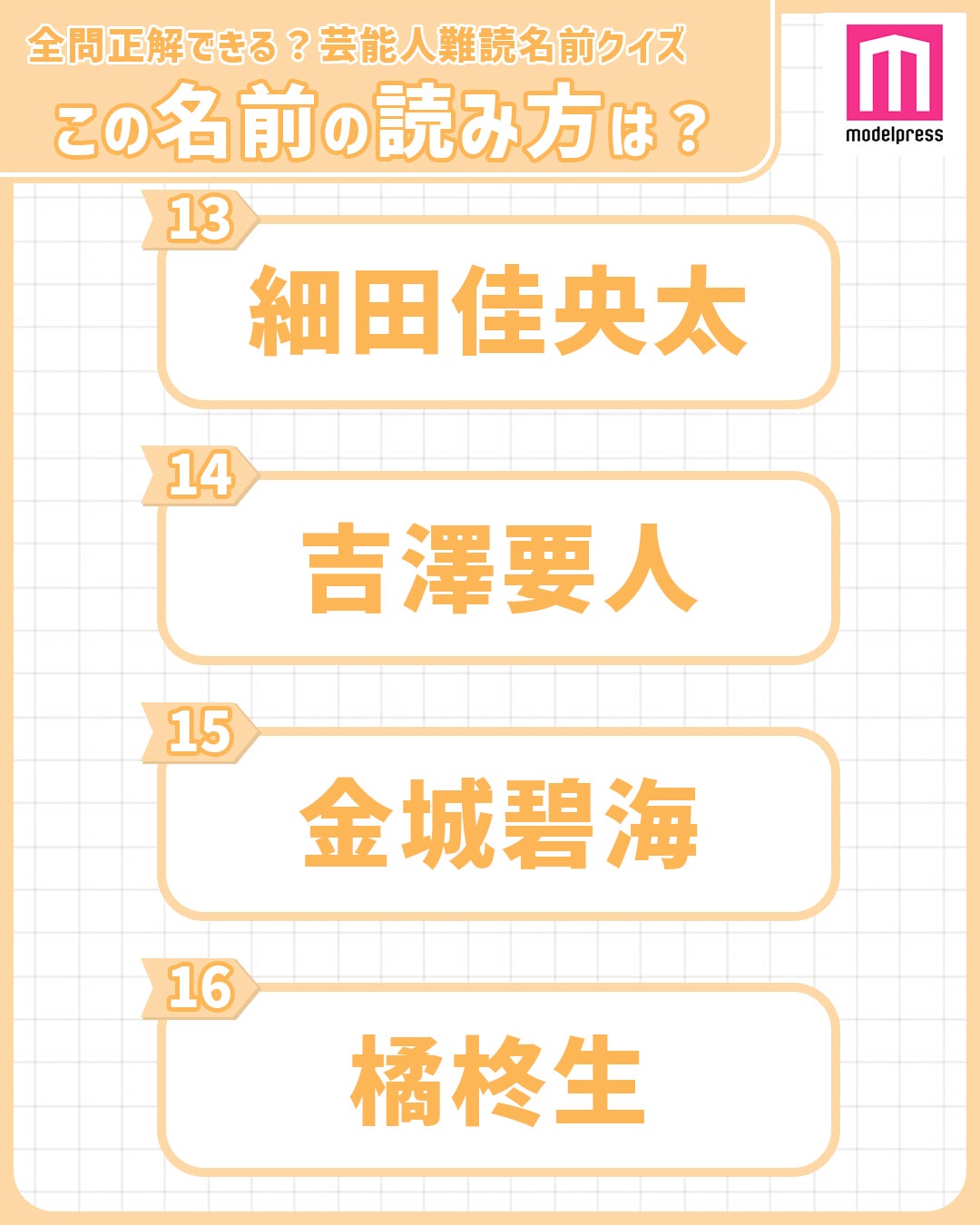 芸能界の難読名前クイズ （C）モデルプレス