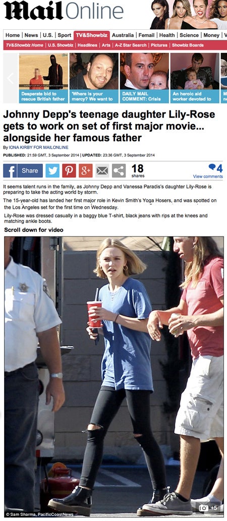 ジョニー・デップ長女リリー・ローズちゃん、映画撮影のセットでパパラッチ