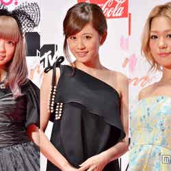 「MTV VIDEO MUSIC AWARDS JAPAN 2013」レッドカーペットに登場した（左から）きゃりーぱみゅぱみゅ、前田敦子、西野カナ