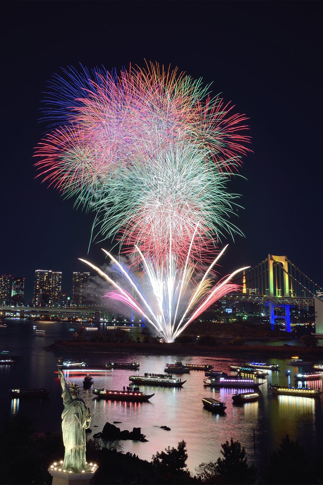 お台場の夜景と相まって幻想的／写真：花火写真家 金武 武