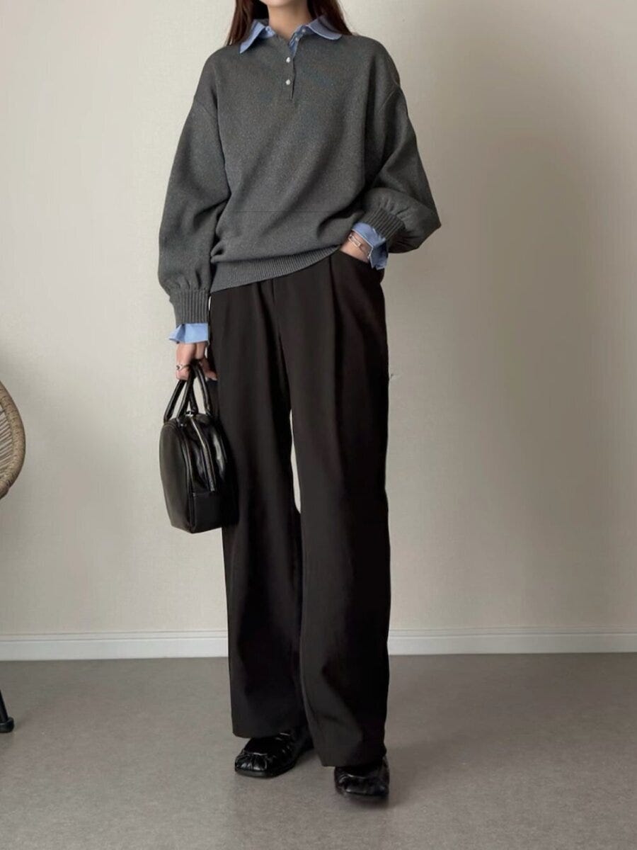 黒ワイドパンツコーデ1