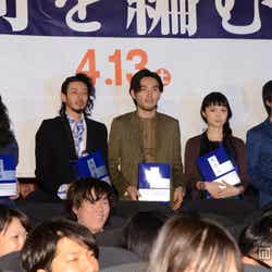 映画「舟を編む」の完成披露試写会(左から:黒木華、オダギリジョー、松田龍平、宮崎あおい、石井裕也監督)