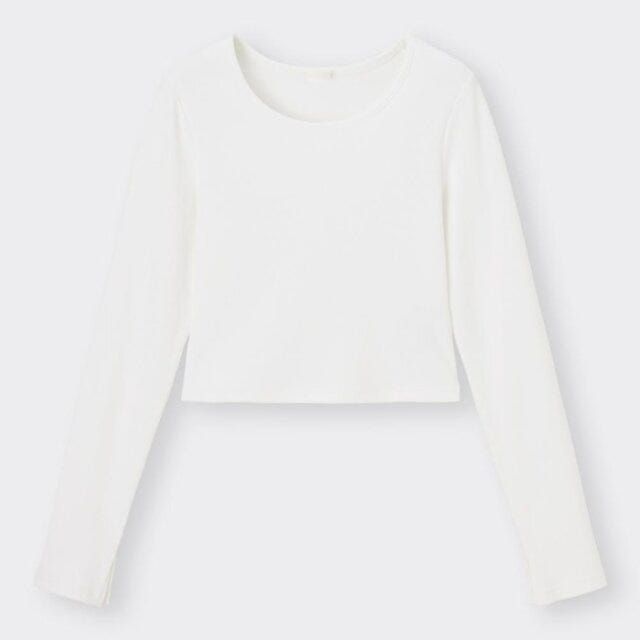 GU　新作ジャンパードレス　モノトーンコーデ　EccO　イラスト　リブクロップドT