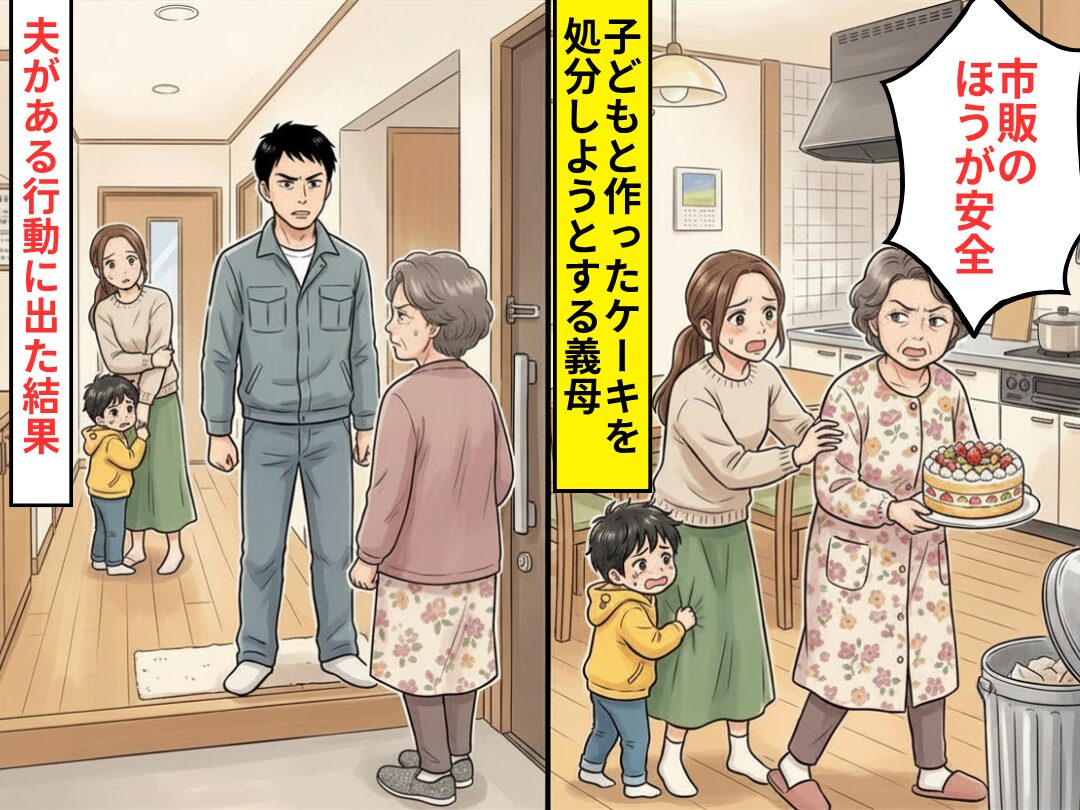 子どもと作ったケーキを…「市販のほうが安全」勝手に処分しようとする義母！？数分後⇒夫が【行動】に出た結果