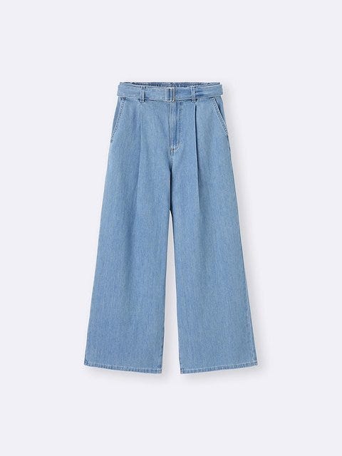 GU ライトデニムベルテッドワイドパンツ GUのライトデニムベルテッドワイドパンツ