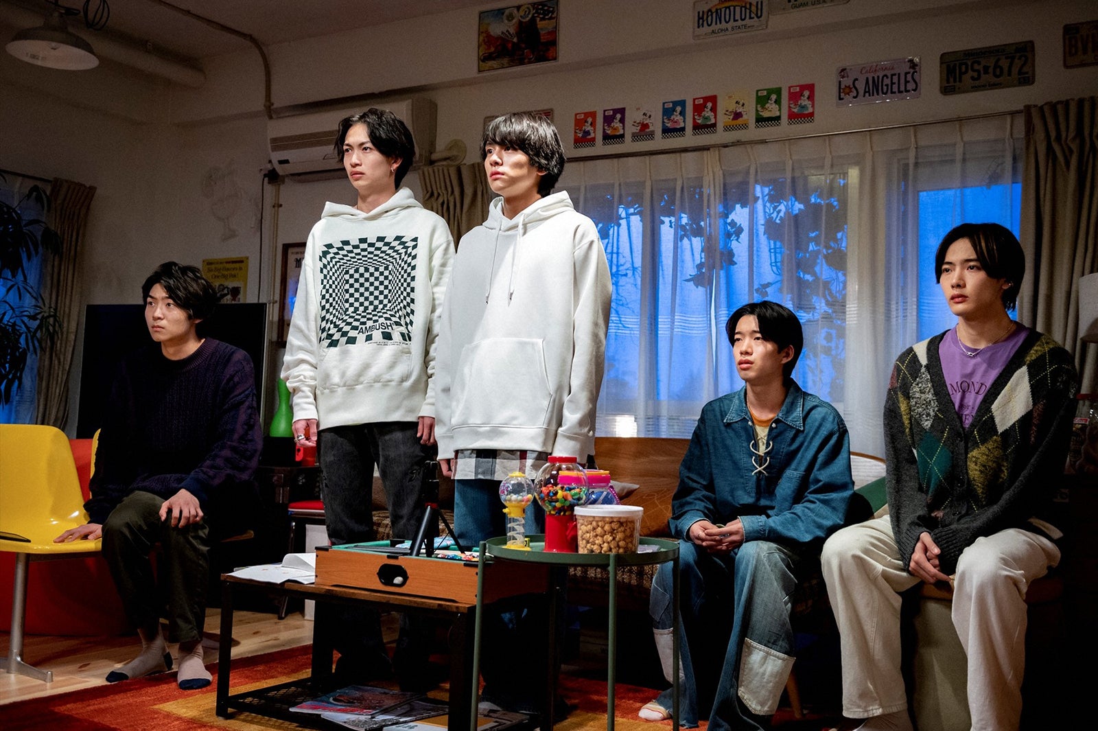 八村倫太郎、綱啓永、山下幸輝、森愁斗、NOA「君の花になる」第9話より（C）TBS