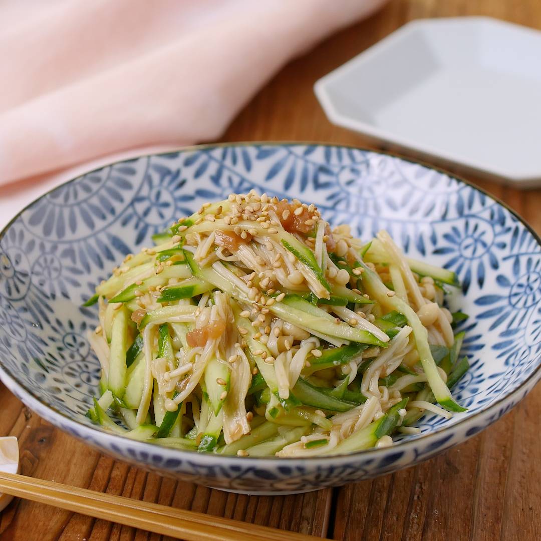 レンジでパパッと!きゅうりとえのきの梅ポン和え