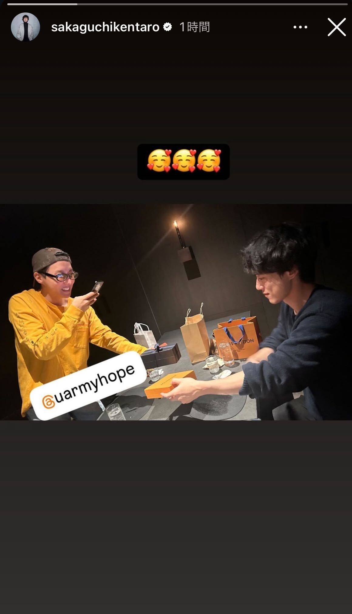 J-HOPE、坂口健太郎／坂口健太郎Instagramストーリーズより
