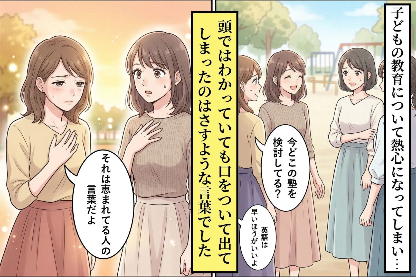 教育の話しかできない面倒なママ友。そう思われていることには、とっくに気づいていた