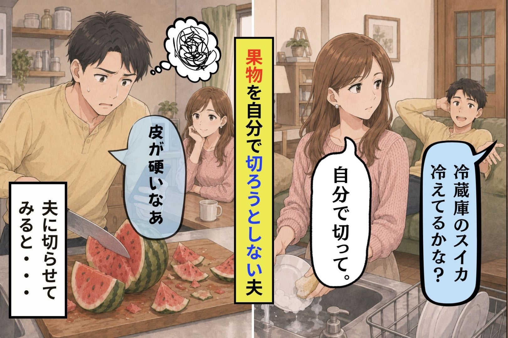 「もう自分で切って」妻の一言で、夫がスイカの前で始めたこと