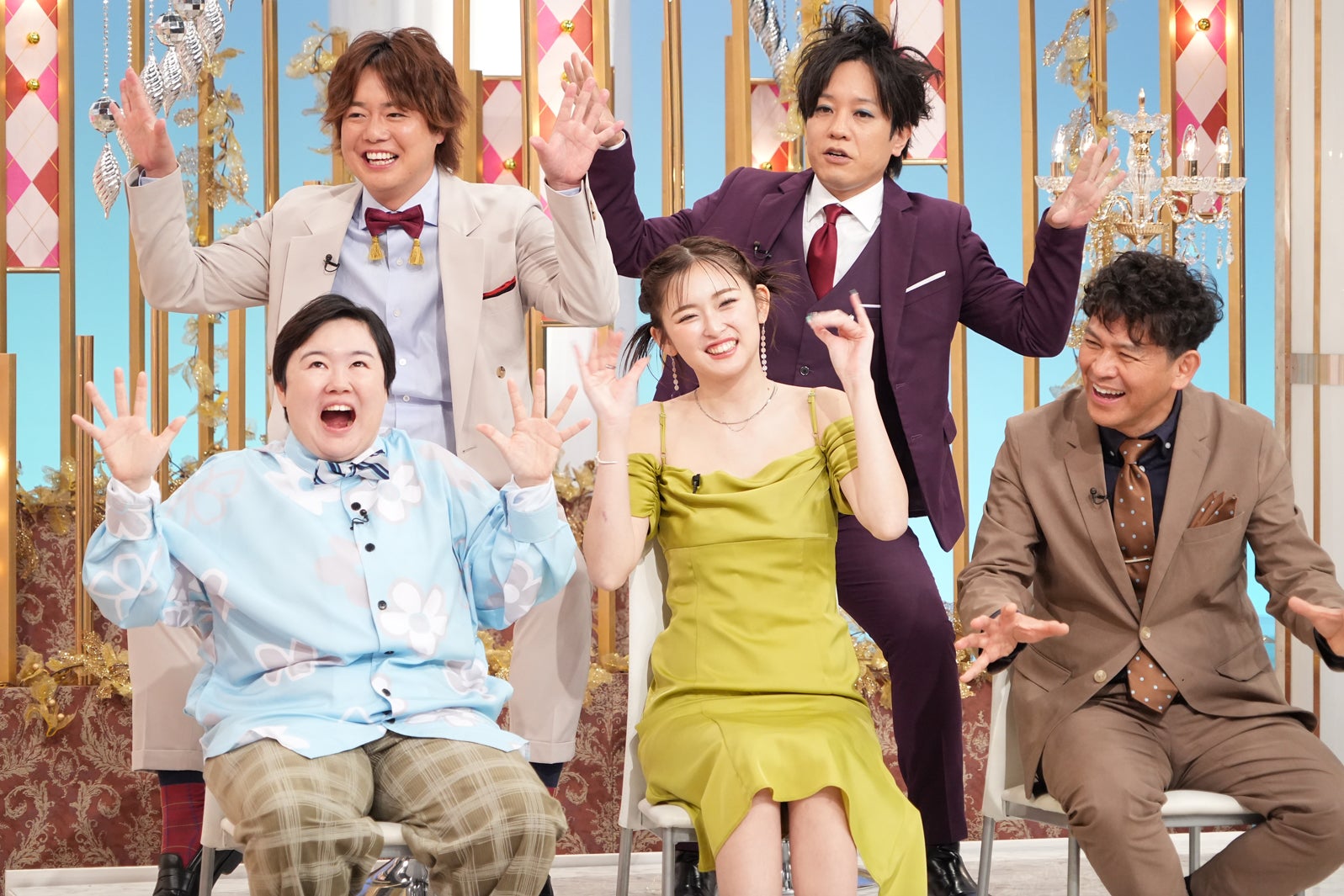 （後列）ぺこぱ（前列）やす子、ゆうちゃみ、岡田圭右（C）読売テレビ・日本テレビ