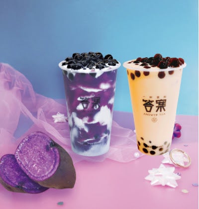 <横浜高島屋限定>紫芋タピオカミルク(500ml)651円、Answer Teaタピオカミルクティー税込519円/画像提供:高島屋