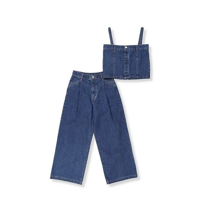 しまむら デニムビスチェ パンツ セット しまむらのデニムビスチェとパンツセット
