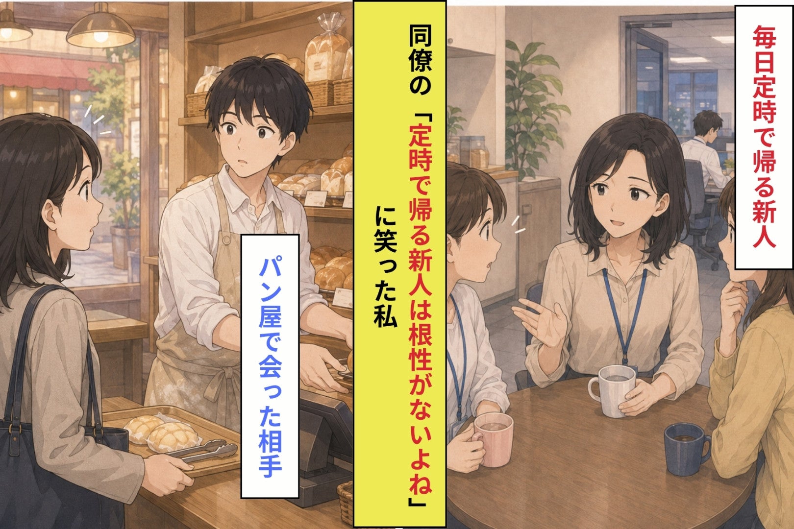 「定時で帰る新人は根性がないよね」に笑った私、取引先帰りのパン屋で目が合った相手