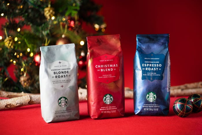 スターバックス クリスマス ブレンド、スターバックス クリスマス ブレンド エスプレッソ ロースト、スターバックス クリスマス ブロンド ロースト各¥1,641/画像提供:スターバックス コーヒー ジャパン