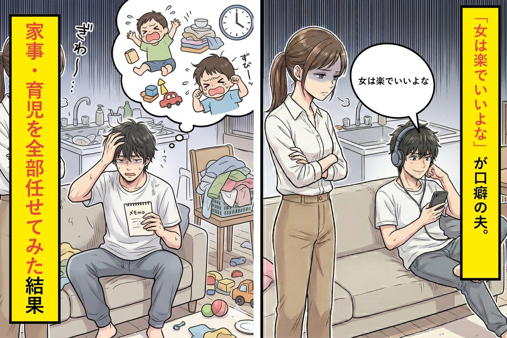 「女は楽でいいよな」が口癖の夫→家事・育児を全部任せてみた結果