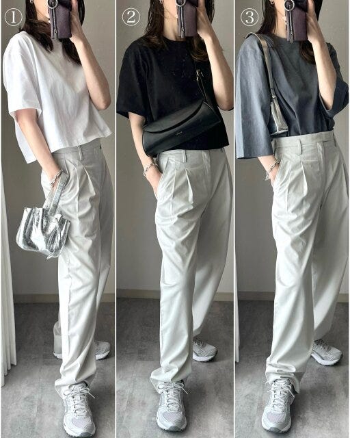 ユニクロ コットンブレンドタックワイドパンツ コーデ ユニクロのコットンブレンドタックワイドパンツのコーデ1