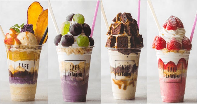 秋季限定ボンボンパフェ全4種、各1,200円（税別）／画像提供：グローバルダイニング