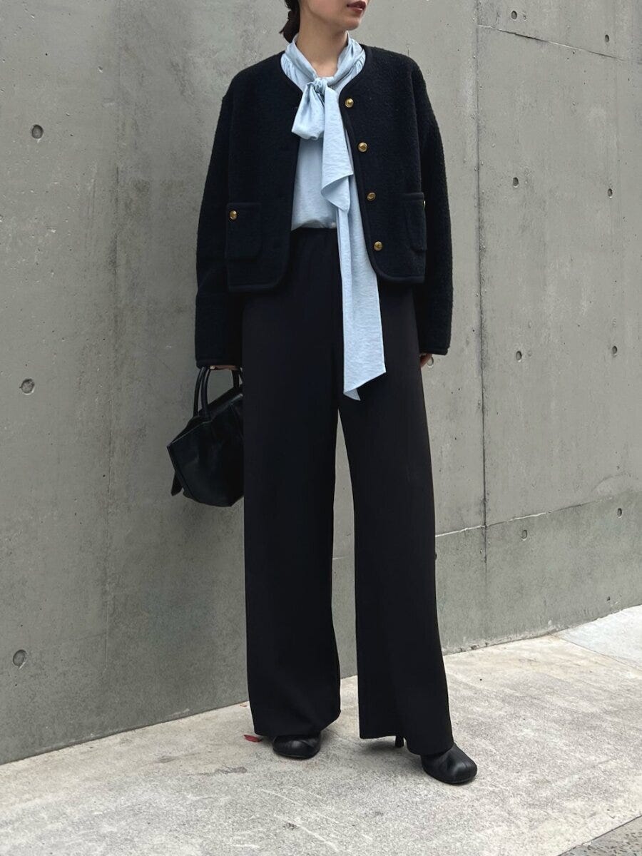 黒ワイドパンツコーデ2