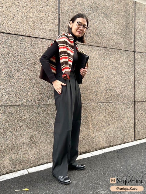 ユニクロ　春の新作　売れ筋　タックワイドパンツ　コーデ例
