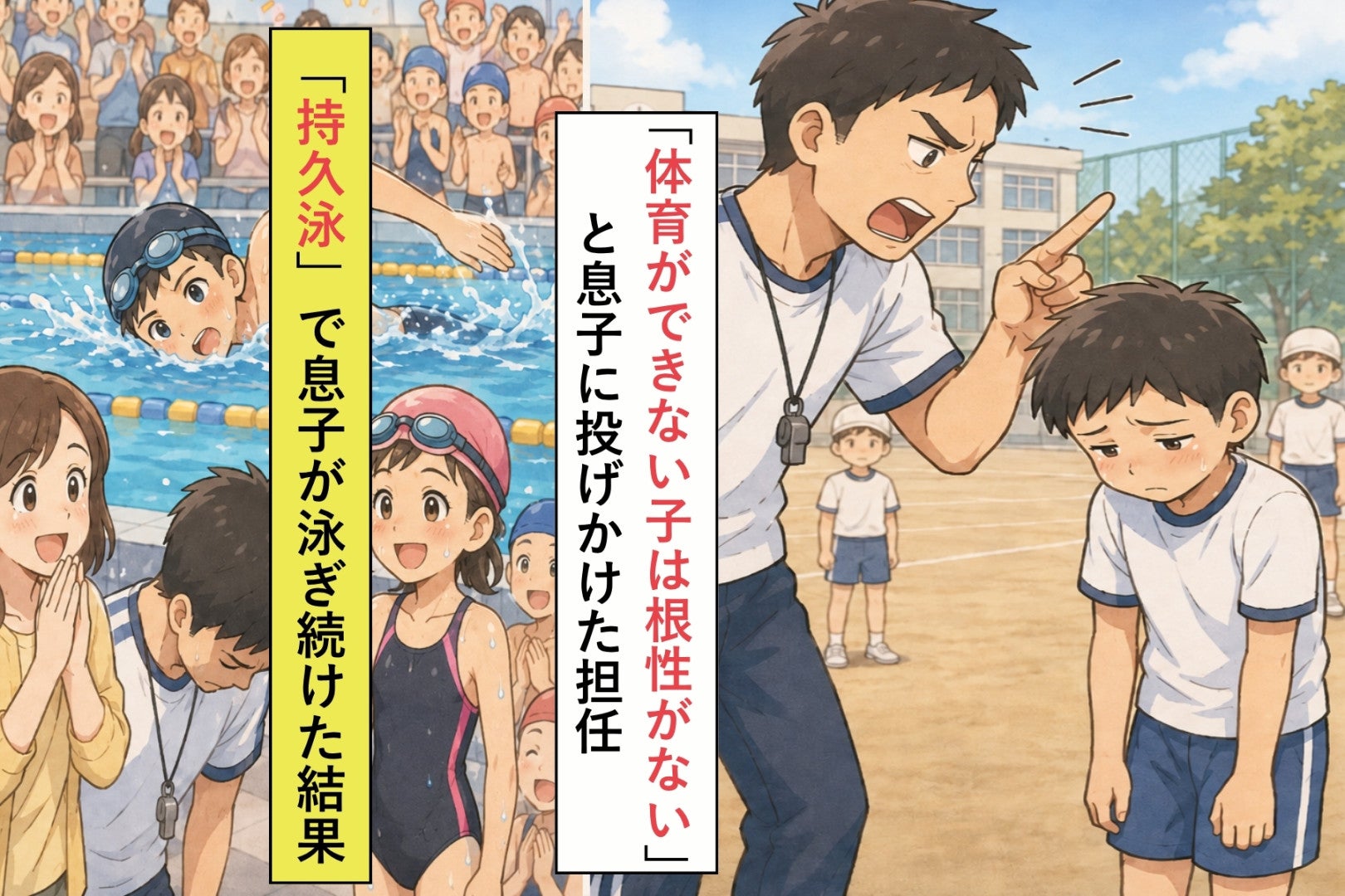 「体育ができない子は根性がない」と我が子が叱られた→水泳大会で見せた泳ぎに、先生から謝罪されました