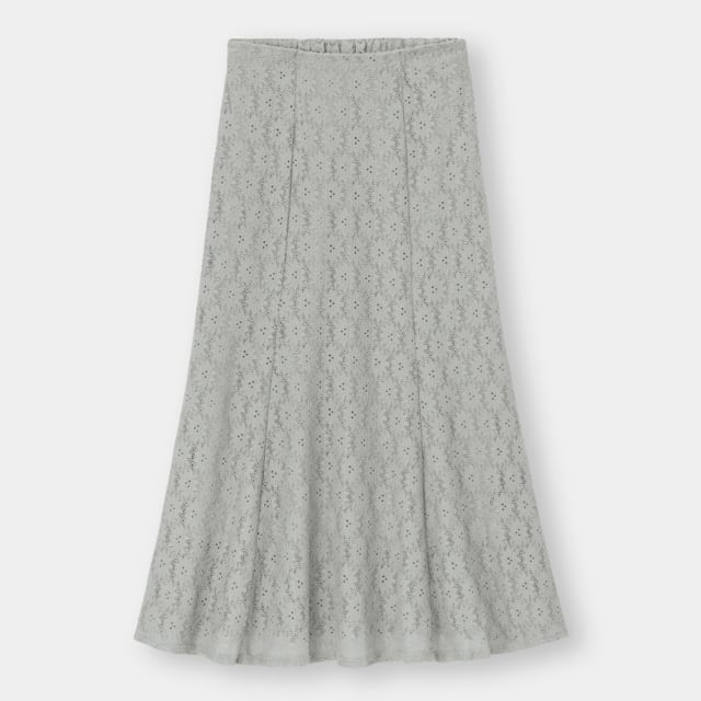 グレーの花柄レースのマーメイドフレアスカート