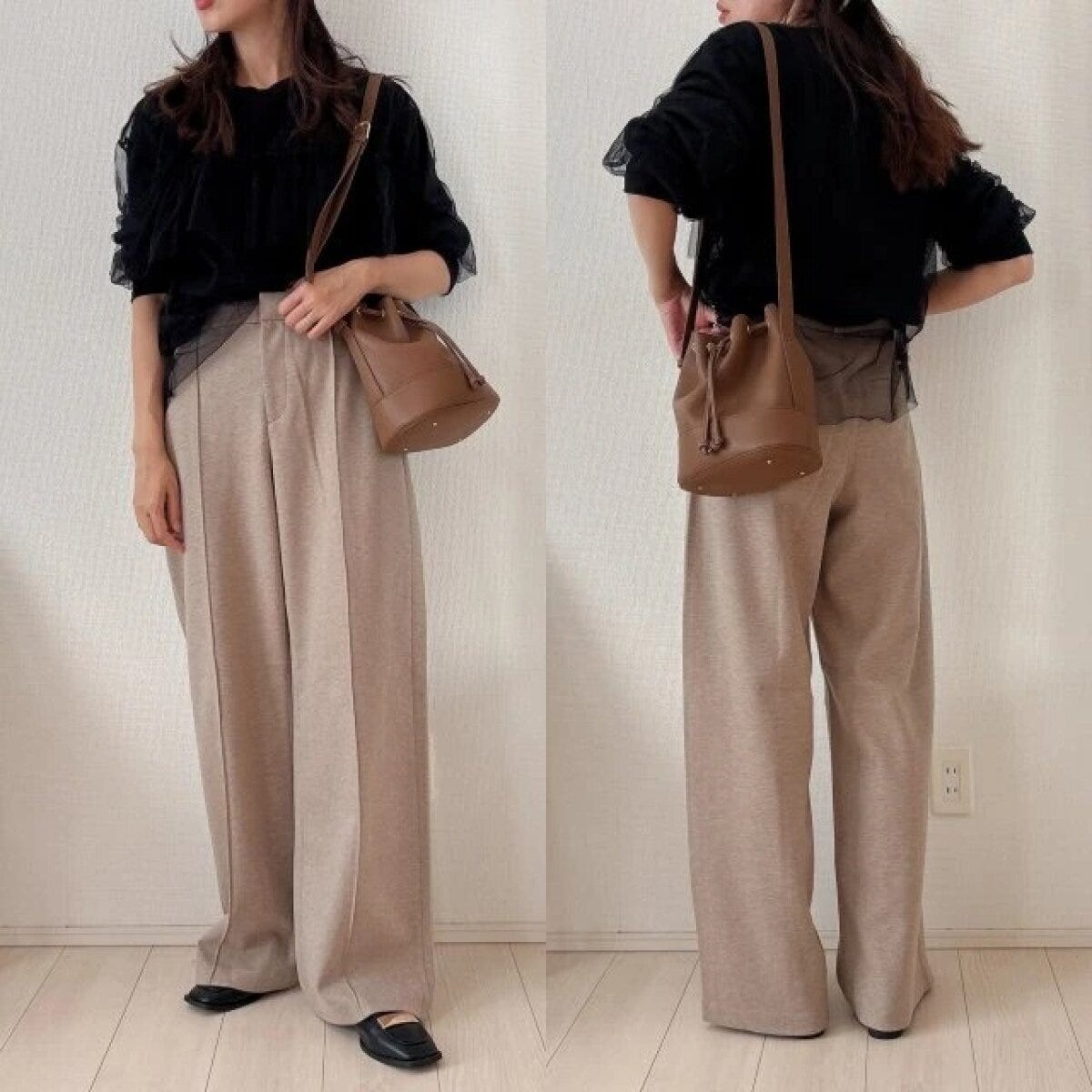 お手本コーデ 2025ユニクロ大人女性おすすめブラッシュドジャージーワイドパンツお手本コーデ