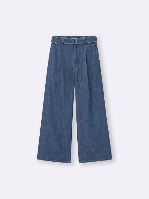 GU ライトデニムベルテッドワイドパンツ GUのライトデニムベルテッドワイドパンツ