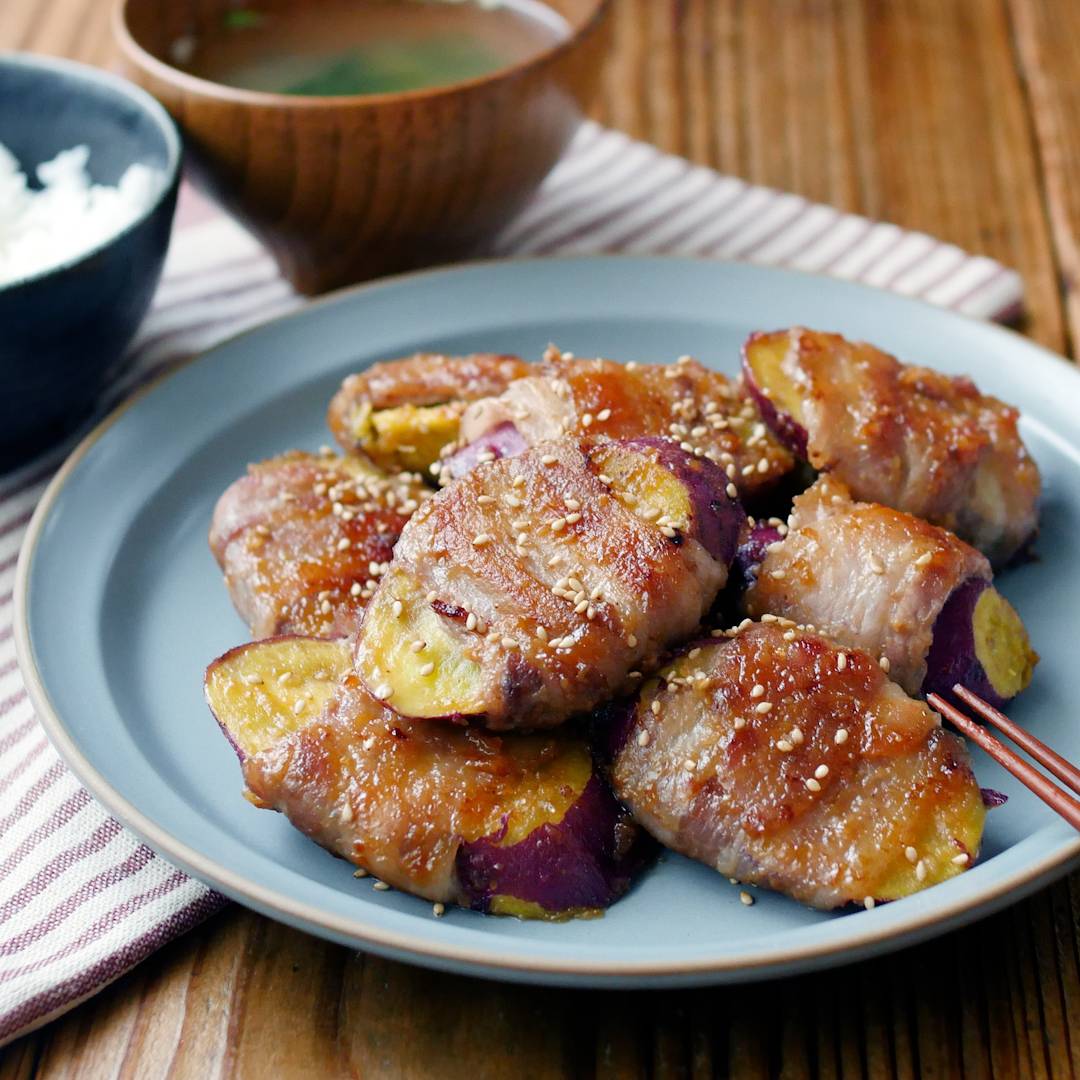 夕飯のおかずに。肉巻きさつまいものみそ照り焼き