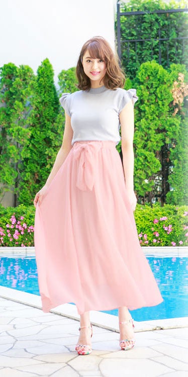 リボン付2wayシフォンフレアマキシスカート「神戸レタス」1990円（税込）／画像提供：神戸レタス