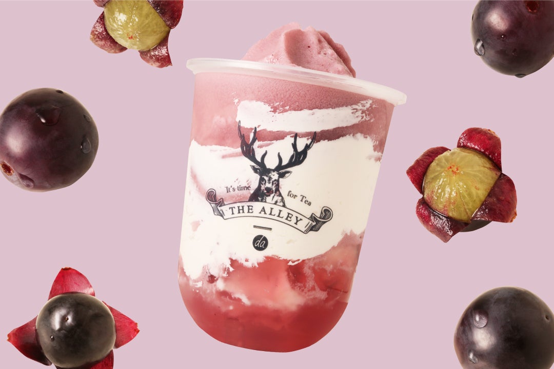 ジ アレイ秋の新作ぶどうドリンク「ポッピン・グレープ」果汁たっぷりゼリー入のスムージー＆ソーダの2種