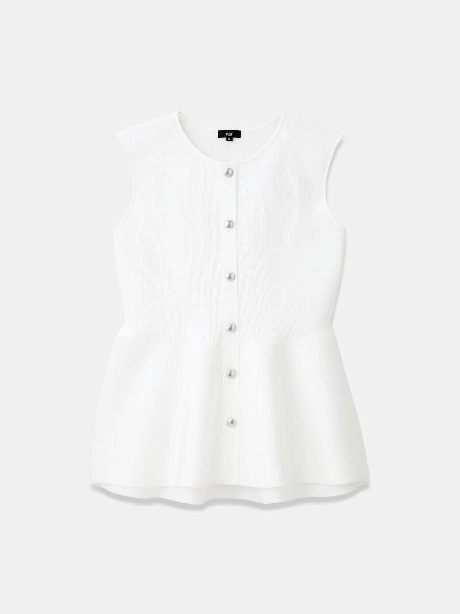 PLSTのホールガーメント（R）ペプラムノースリーブセーター