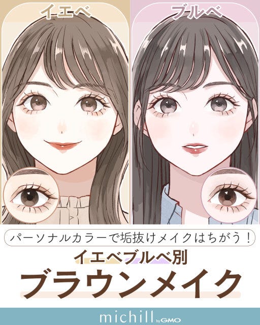 パーソナルカラー イエベ ブルべ ブラウンメイク 垢抜けメイク あおいみのこ イラスト あなたのブラウンメイクは大丈夫?イエベブルベ別「垢抜ける」アイメイク完全ガイド