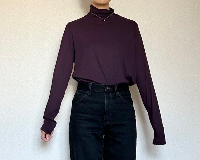 ユニクロ　シアージャージータートルネックT　着用