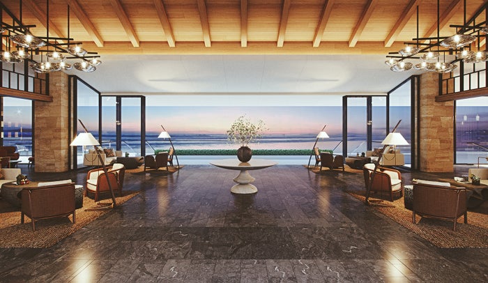 夕景を望むロビー／画像提供：三井不動産