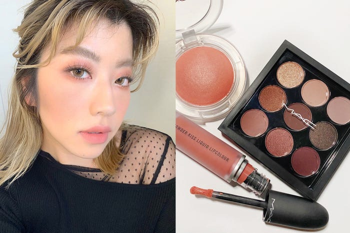 <LOVELY>(アイテム左上から反時計回り)「グロー プレイ ブラッシュ グランド」、「パウダー キス リキッド リップカラー マル イット オーバー」、「スモール アイシャドウ×9 バーガンディ タイムズ ナイン」(画像提供:M・A・C)