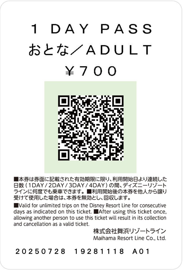 フリーきっぷ(裏面)(C)Disney