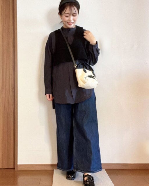 しまむら　シャツ　コーデ　ワイドパンツ