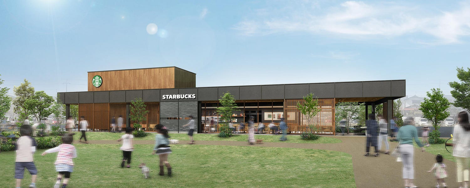 スタバ、福井県初の公園店舗オープン “越前富士”を望むベンチ席も