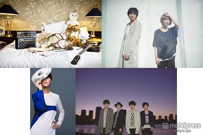 左上から時計回り：the brilliant green、moumoon、Goodbye holiday、シシド・カフカ