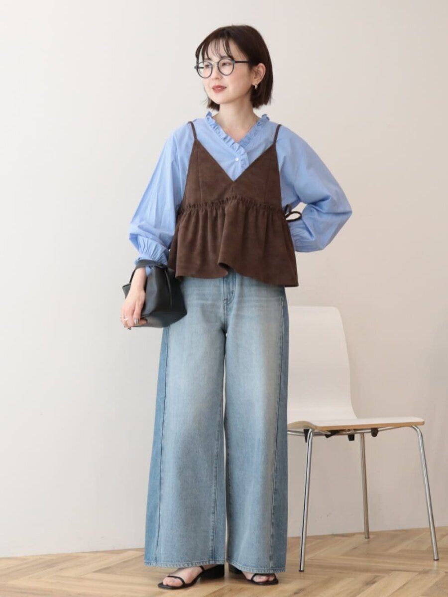 ビスチェコーデ 2026春大人女性おすすめワイドデニムビスチェコーデ