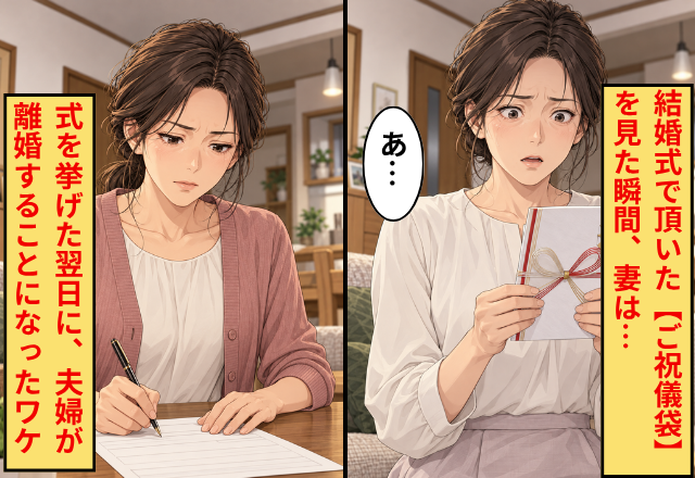 結婚式で頂いた【ご祝儀袋】を見た瞬間、妻「あ…」⇒式を挙げた翌日に、夫婦が離婚することになったワケ